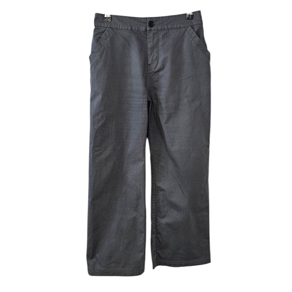 PACT Womens Organic Cotton Wide Leg Chino High Rise Pants, Crop,Grey, Size Small